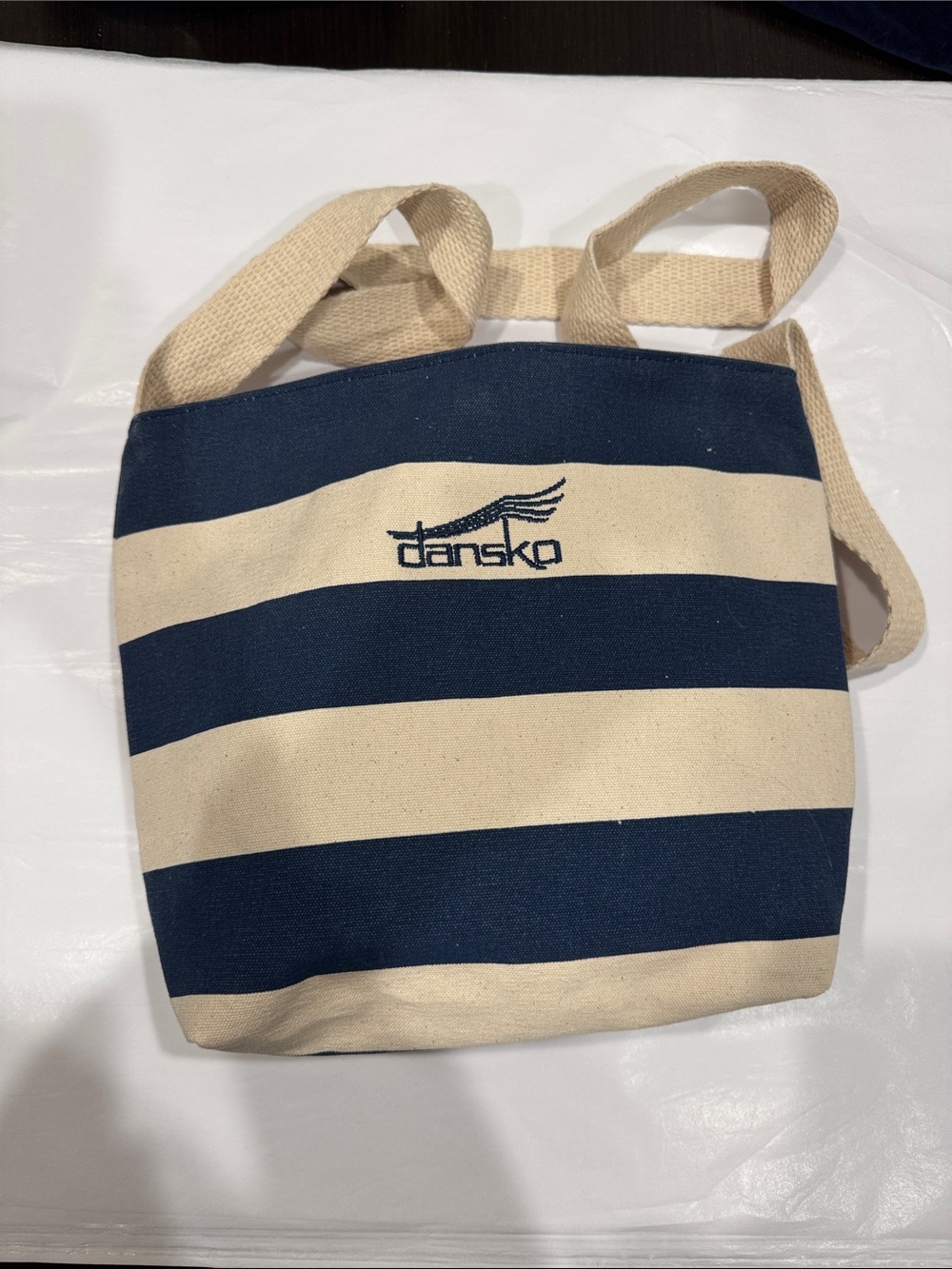 Dansko Navy and Cream Striped Canvas Tote